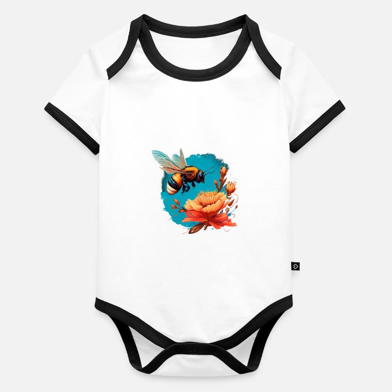 Cool Bee Motif with Great Flower Cartoon Comic Organic Baby Contrasting Bodysuit