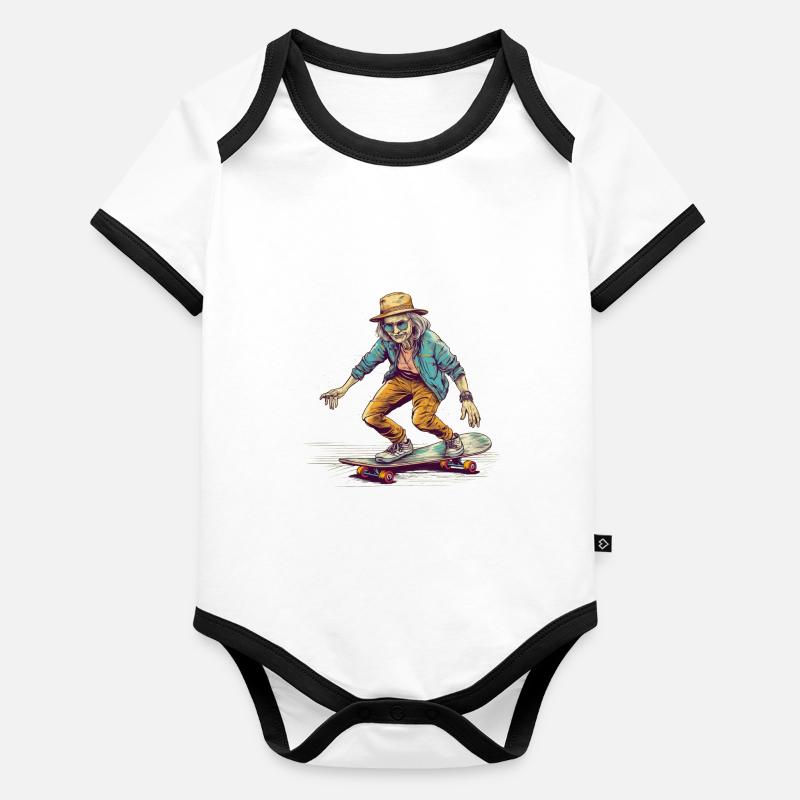Cool bestager avec skateboard et chapeau hipster Body Bébé bio contrasté manches courtes