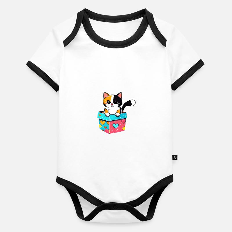 Eine orangefarbene Katze in einer Schachtel mit ihrem leuchtenden Baby Bio-Kurzarm-Kontrastbody