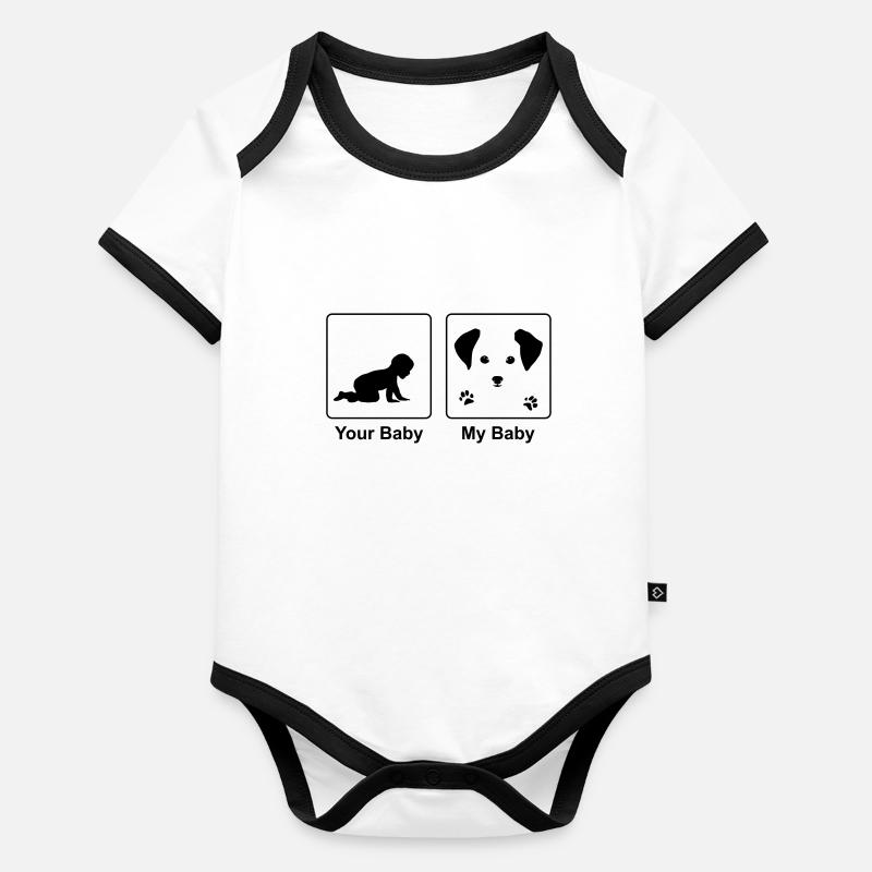 Chien mignon - bébé chien contre bébé humain Body Bébé bio contrasté manches courtes