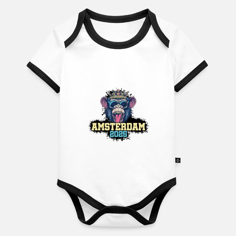 Amsterdam 2025 Affe Baby Bio-Kurzarm-Kontrastbody