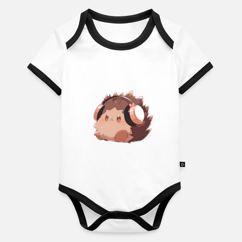 Hérisson mignon avec des écouteurs Body Bébé bio contrasté manches courtes