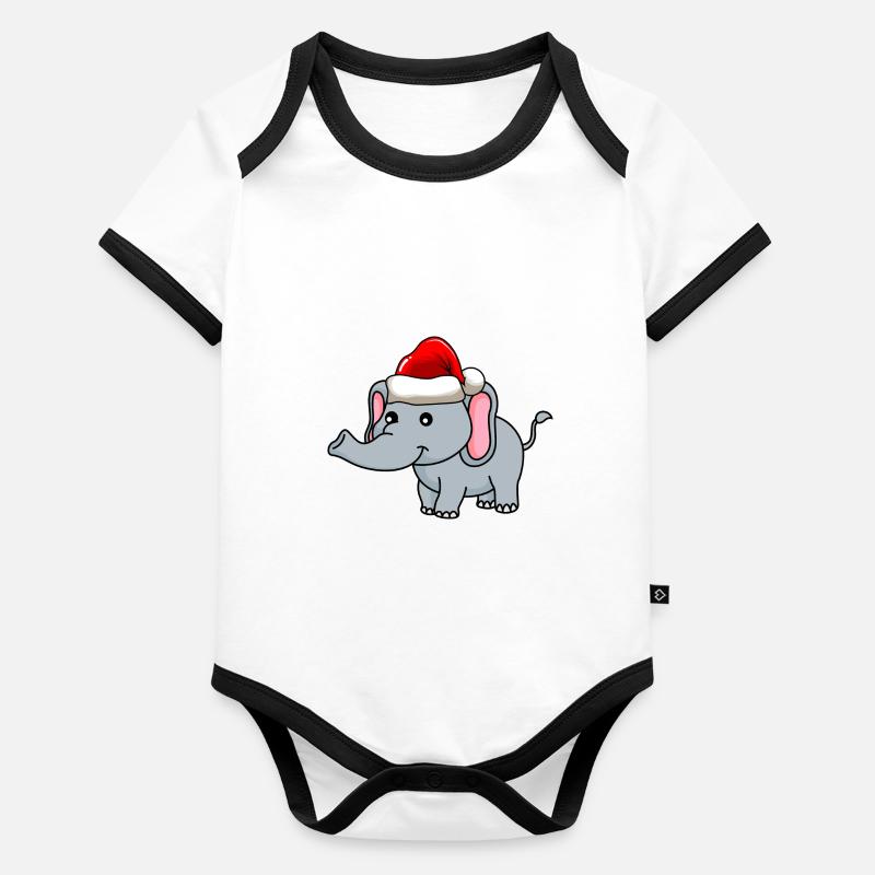 Bande dessinée de Noël des éléphants Body Bébé bio contrasté manches courtes