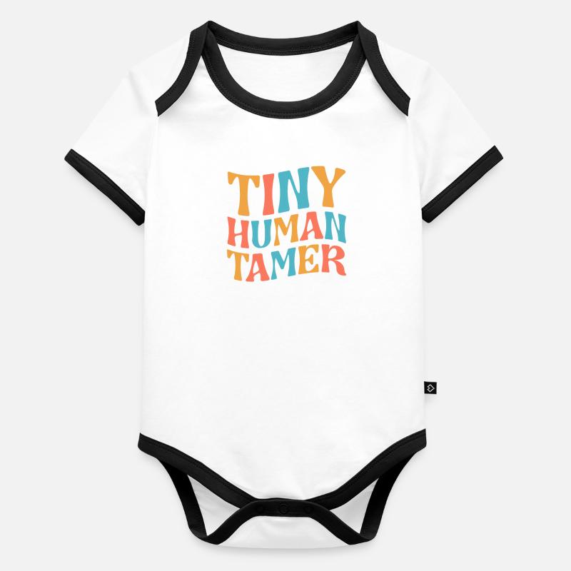 Retro Tiny Human Tamer Drôle de professeur de garderie Body Bébé bio contrasté manches courtes