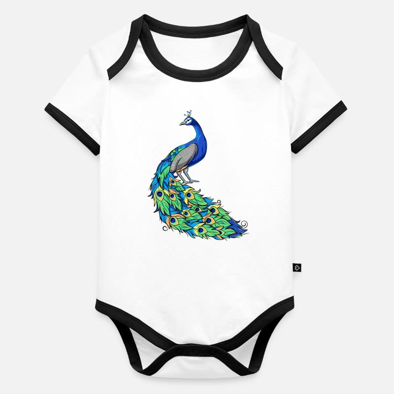 Oiseau plume de paon Body Bébé bio contrasté manches courtes