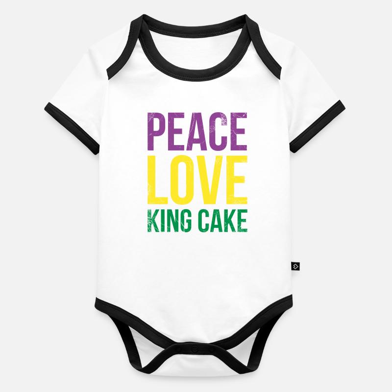 Peace Love King Cake For Bakers Or Baking Fans Organic Baby Contrasting Bodysuit