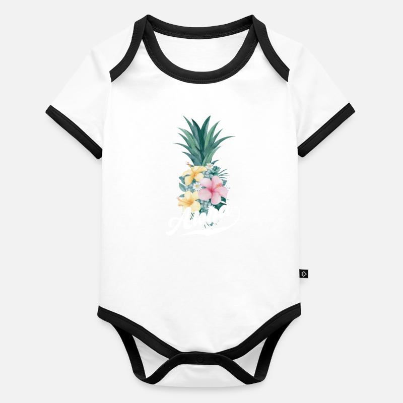 Aloha pineapple flower design For beach lovers Organic Baby Contrasting Bodysuit