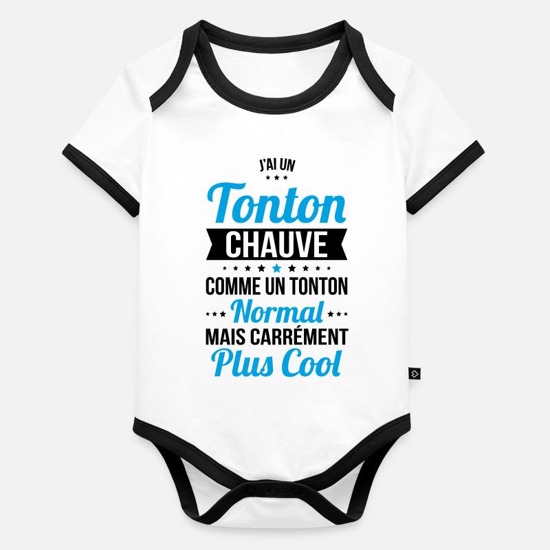 J'ai un tonton chauve plus cool Body Bébé bio contrasté manches courtes