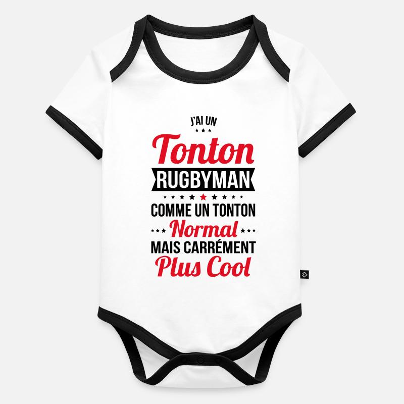 J'ai un tonton rugbyman plus cool Body Bébé bio contrasté manches courtes