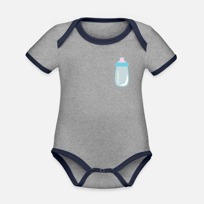 biberon - Body Bébé bio contrasté manches courtes - gris chiné/bleu marine