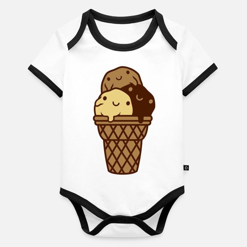 Gaufre sucrée 3 boules de crème glacée Body Bébé bio contrasté manches courtes