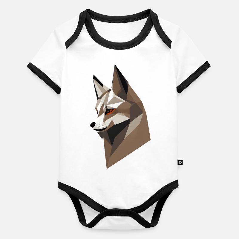 Geometrischer Fuchskopf Baby Bio-Kurzarm-Kontrastbody
