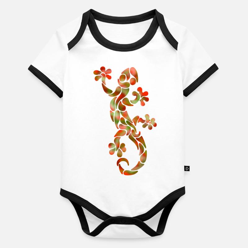 Gecko rouge vert comme motif tribal Body Bébé bio contrasté manches courtes
