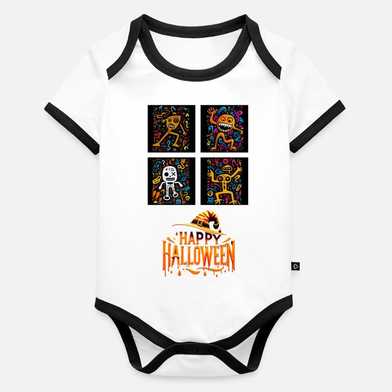 Night's Dance: Halloween Figures in Pop Art style. Organic Baby Contrasting Bodysuit