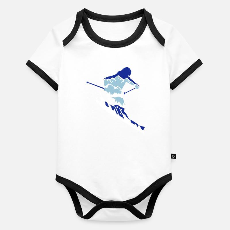 Skier and mountain silhouette - skiing, skiing Organic Baby Contrasting Bodysuit