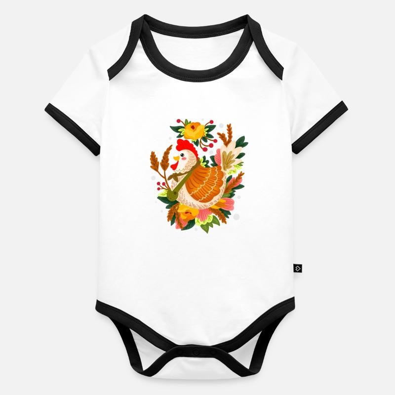 Une mère poule fait éclore des œufs d’élevage de poulets Body Bébé bio contrasté manches courtes