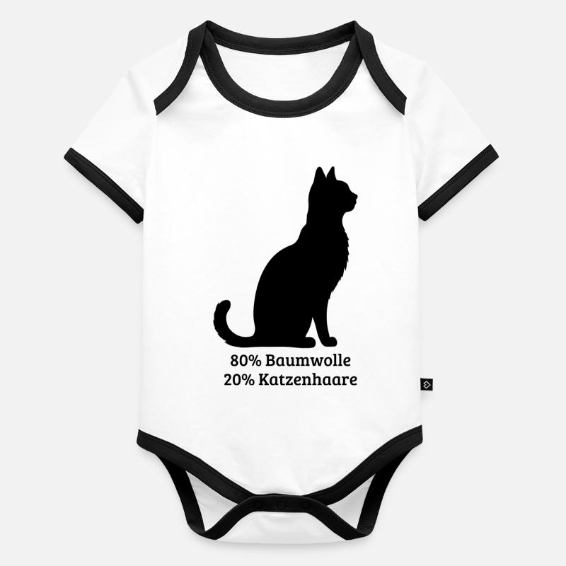 Schwarze Katze - 80 % Baumwolle 20 % Katzenhaare Baby Bio-Kurzarm-Kontrastbody