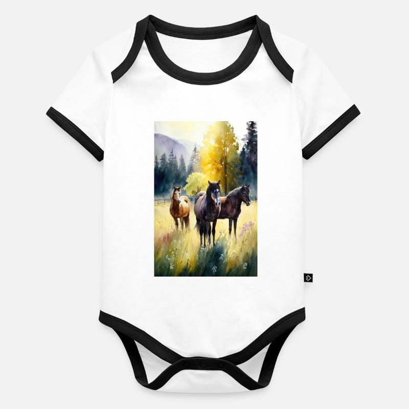 Pferd Baby Bio-Kurzarm-Kontrastbody