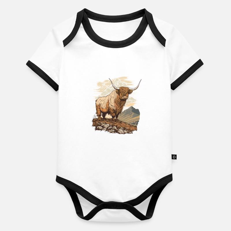 Vache des Highlands Body Bébé bio contrasté manches courtes