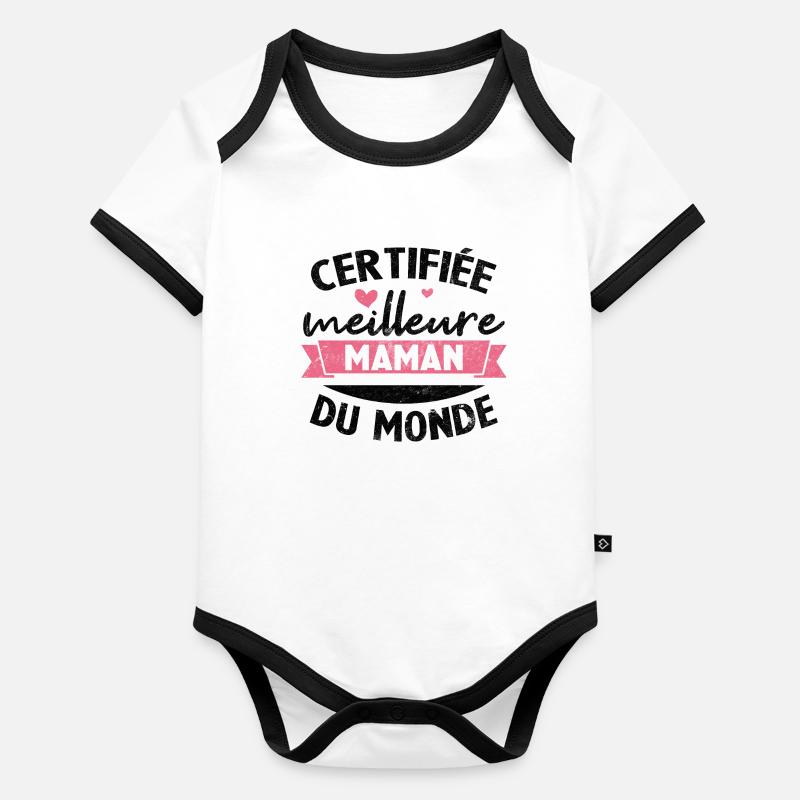 Certifiée meilleure maman du monde Body Bébé bio contrasté manches courtes