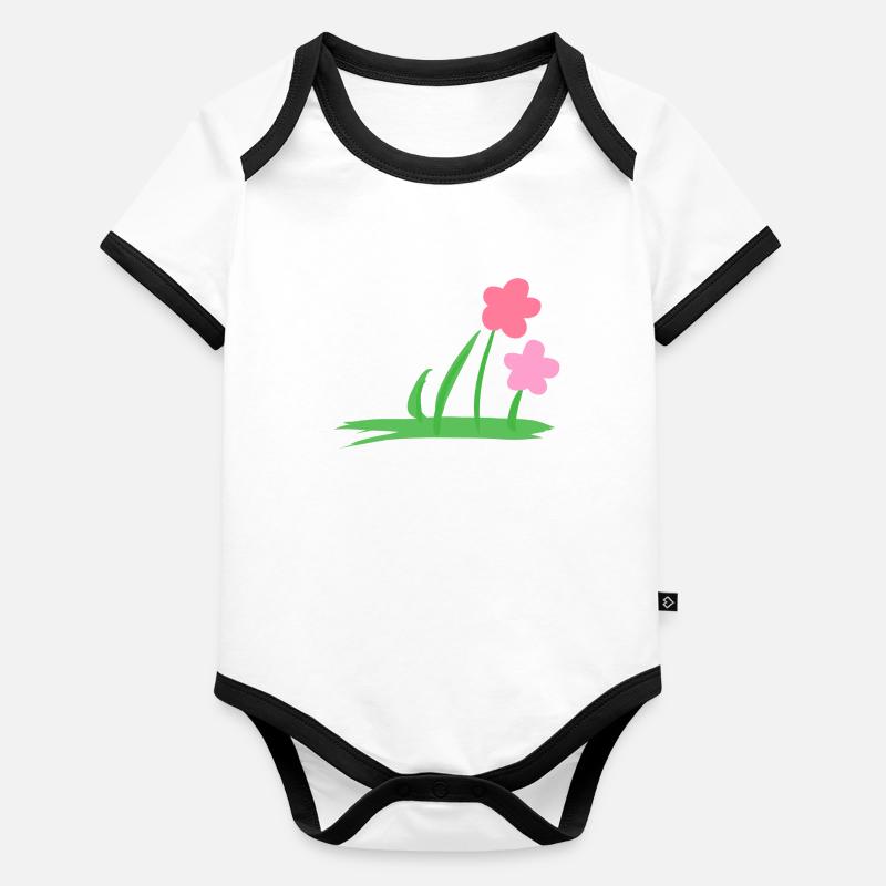 symbole naturel de deux fleurs Body Bébé bio contrasté manches courtes
