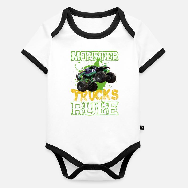 Monster trucks rule Body Bébé bio contrasté manches courtes