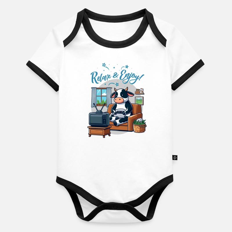Moo Relax And Enjoy Funny Animals Organic Baby Contrasting Bodysuit