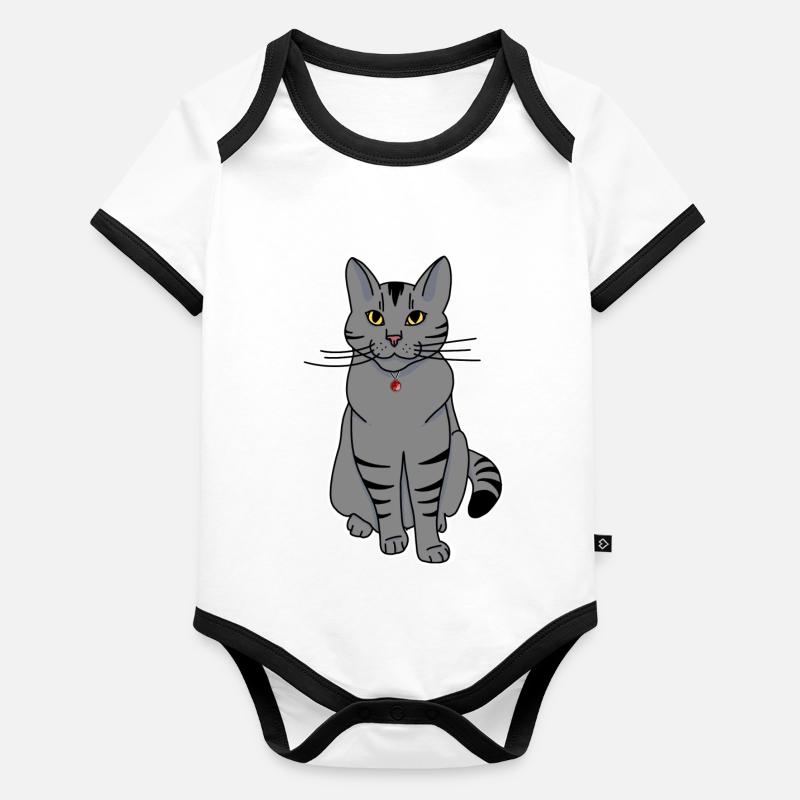 Chat de Noël gris Body Bébé bio contrasté manches courtes
