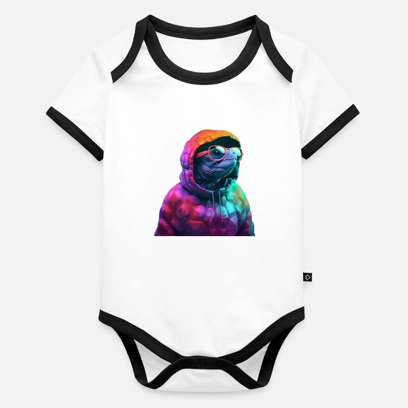Turtle with sunglasses Cool turtles Organic Baby Contrasting Bodysuit