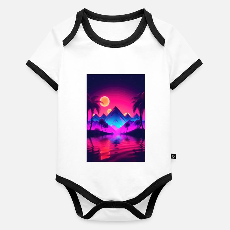 Sunset Serenity: Synthwave-Träume an der Küste Baby Bio-Kurzarm-Kontrastbody