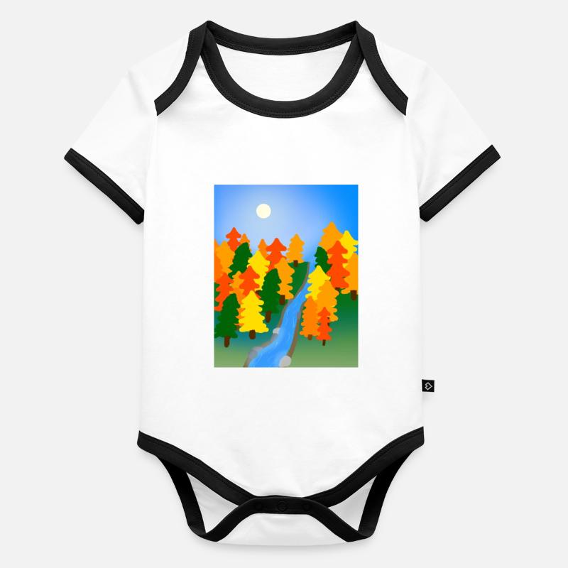 River through the Autumn forest Organic Baby Contrasting Bodysuit