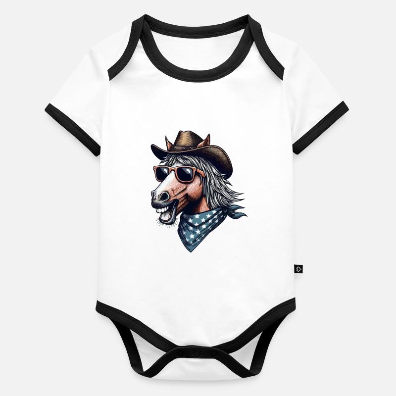 Cheval de cow-boy Body Bébé bio contrasté manches courtes
