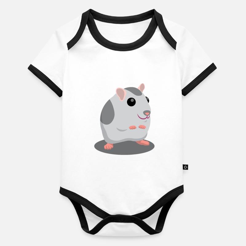 Dessin animé mignon hamster gris Body Bébé bio contrasté manches courtes