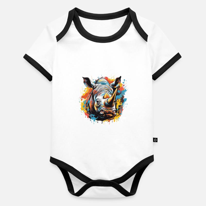 Rhinoceros Pop Art Head Organic Baby Contrasting Bodysuit