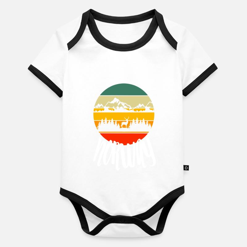 Scandinavia Mountains Deer Retro Norway Nature Organic Baby Contrasting Bodysuit