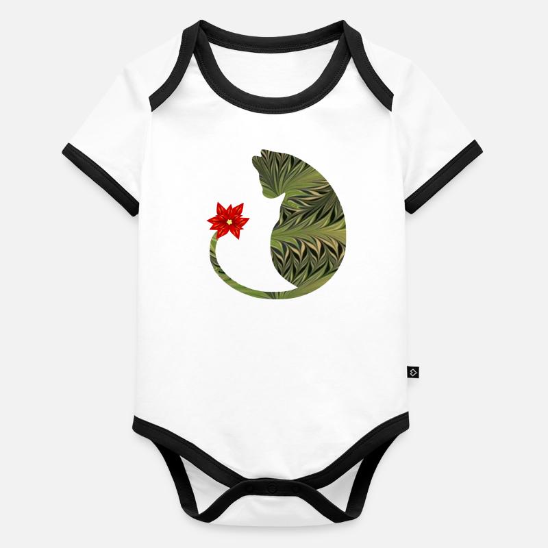 cat with flower e 101 Organic Baby Contrasting Bodysuit