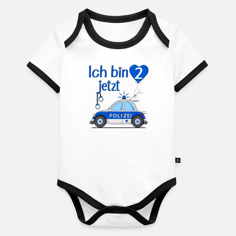 Polizeiauto Ich bin jetzt 2 Geburtstag Baby Bio-Kurzarm-Kontrastbody