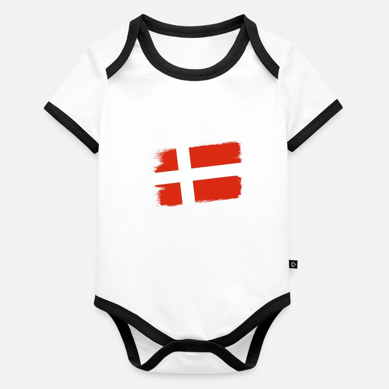 Drapeau du Danemark Scandinavie Drapeau danois Voyage Body Bébé bio contrasté manches courtes
