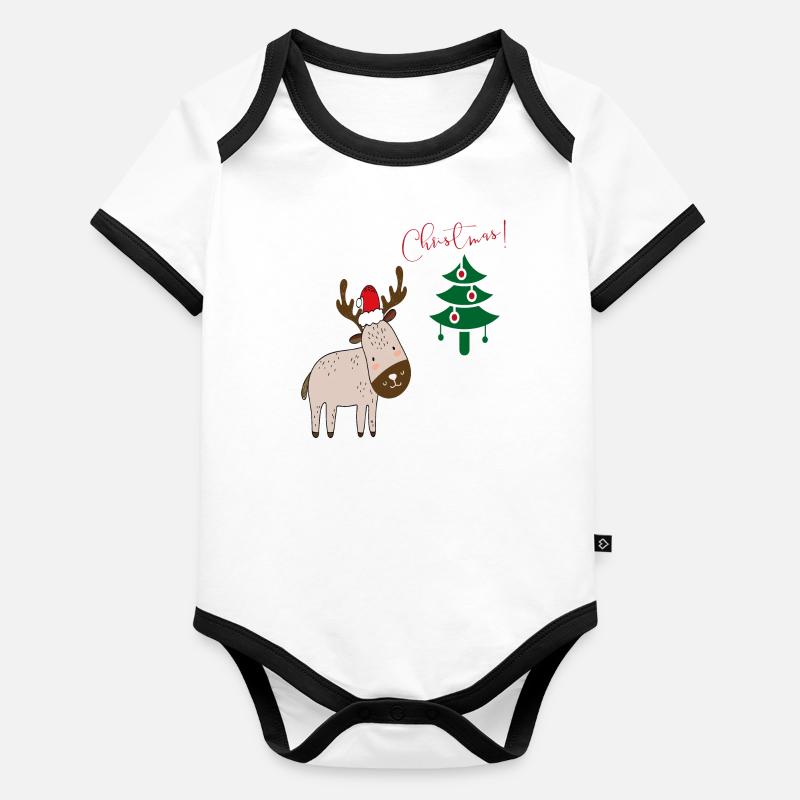 Noël de l’orignal Body Bébé bio contrasté manches courtes