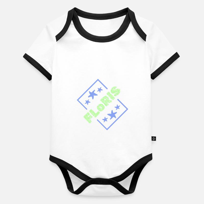 Prénom anniversaire Floris Body Bébé bio contrasté manches courtes