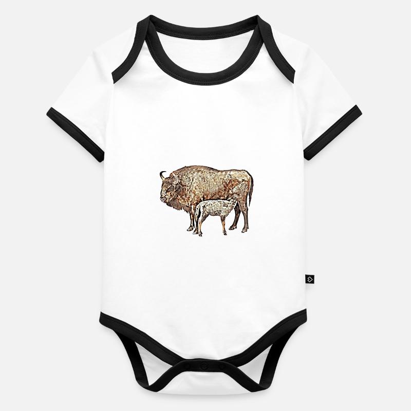Bison with calf Organic Baby Contrasting Bodysuit