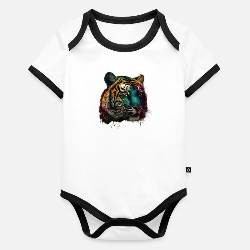 TÊTE DE TIGRE Body Bébé bio contrasté manches courtes