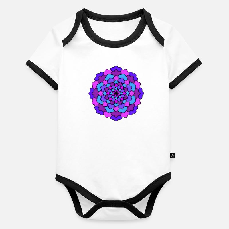 Mandala de fleurs Body Bébé bio contrasté manches courtes