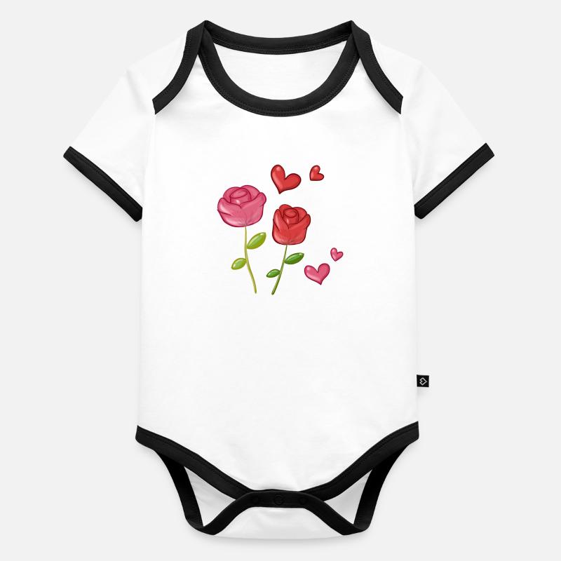 herzen blumen pflanzen symbol liebe Baby Bio-Kurzarm-Kontrastbody