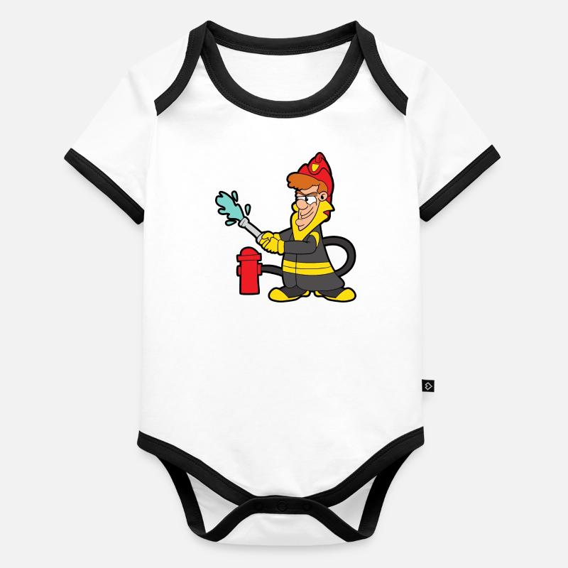 Firefighter Fire Department Fire Brand Hydrant 112 Organic Baby Contrasting Bodysuit