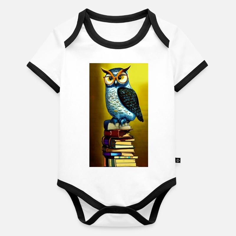 Comic Cartoon Creepy Bookworm Book Stack Organic Baby Contrasting Bodysuit