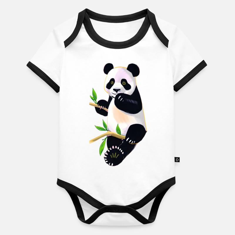 Panda mignon sur l’arbre Body Bébé bio contrasté manches courtes