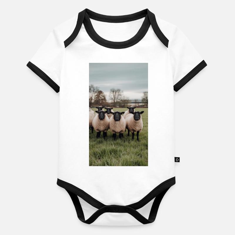 Moutons dans le pré Body Bébé bio contrasté manches courtes