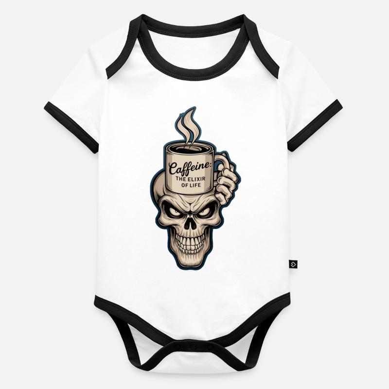 Kaffee und Schädel - Elixier des Lebens Baby Bio-Kurzarm-Kontrastbody