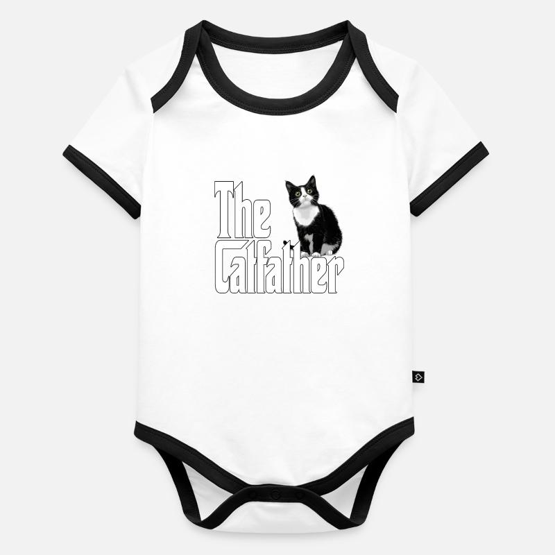 Chat Papa Le Catfather Crazy Cat Père Kitty Daddy Body Bébé bio contrasté manches courtes